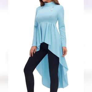 NWT Womens Double Button Stylish Pink High-Low Tunic Top